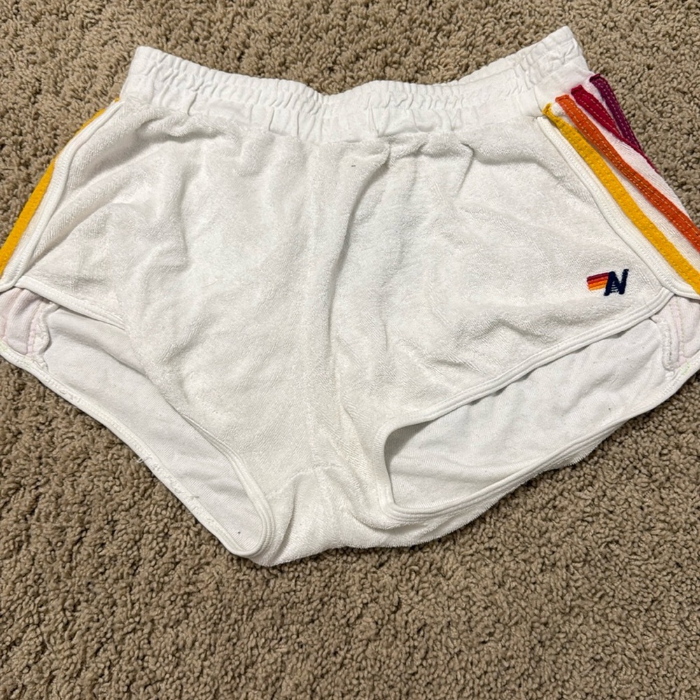 Aviator Nation White Shorts with Rainbow Stripes